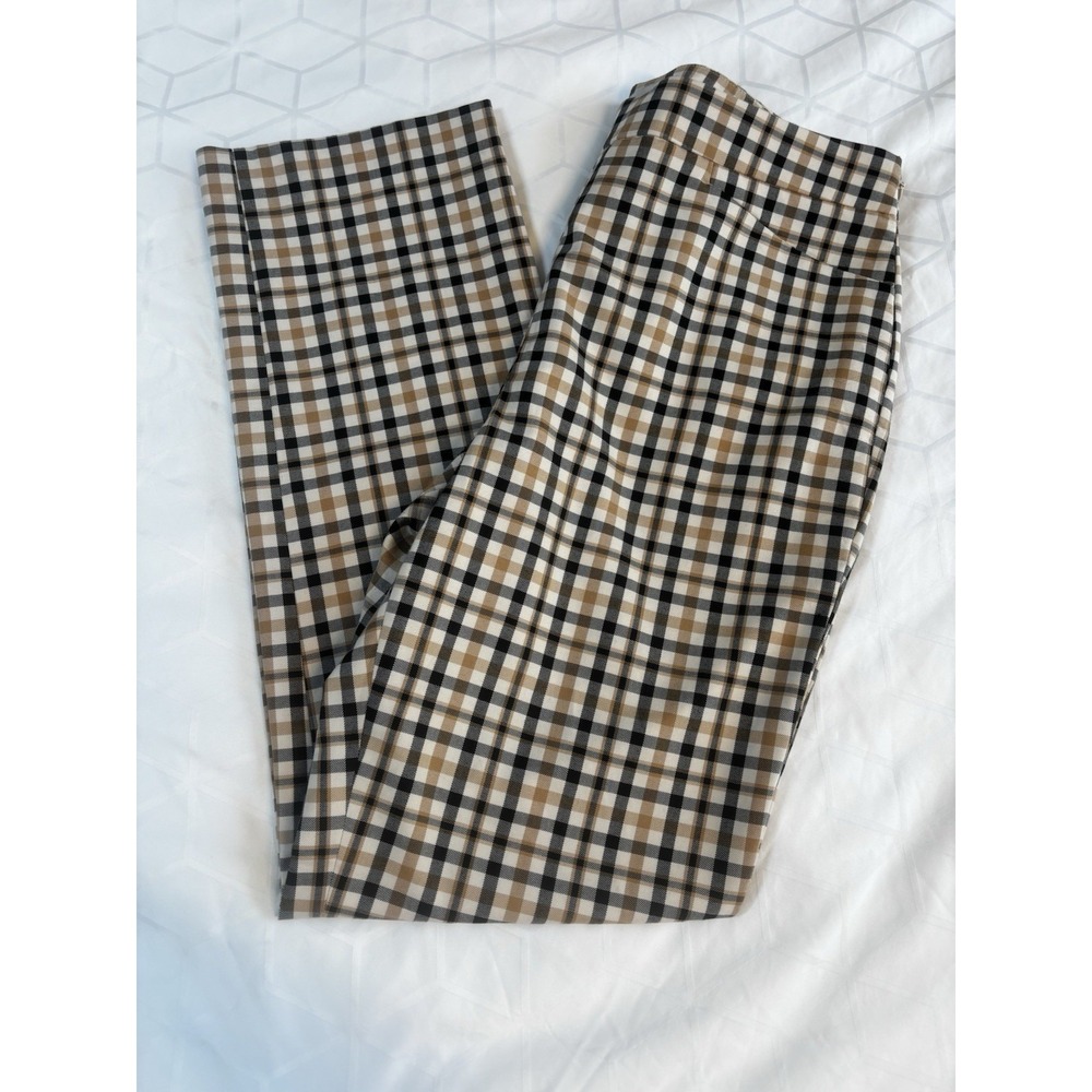 Loft Pants Womens 8 Black Yellow Plaid‎ Wide Leg Side Zip Pockets Fall